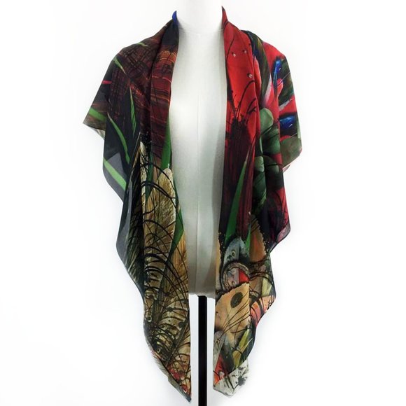 Scarlet McCaw Tropical Wings Chiffon Oversized Square Scarf Shawl - Picture 7 of 16